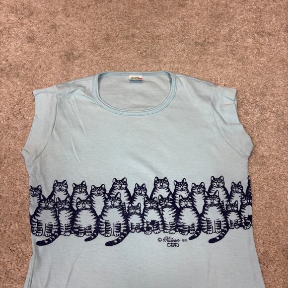 Vintage 70s Crazy Shirts Hawaii B Kliban Cats Cap Sleeve Shirt Women's M RARE - Picture 2 of 11